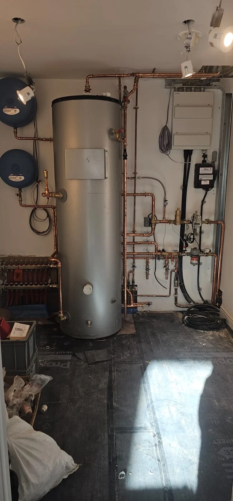 Cylinder, controls and surrounding pipework